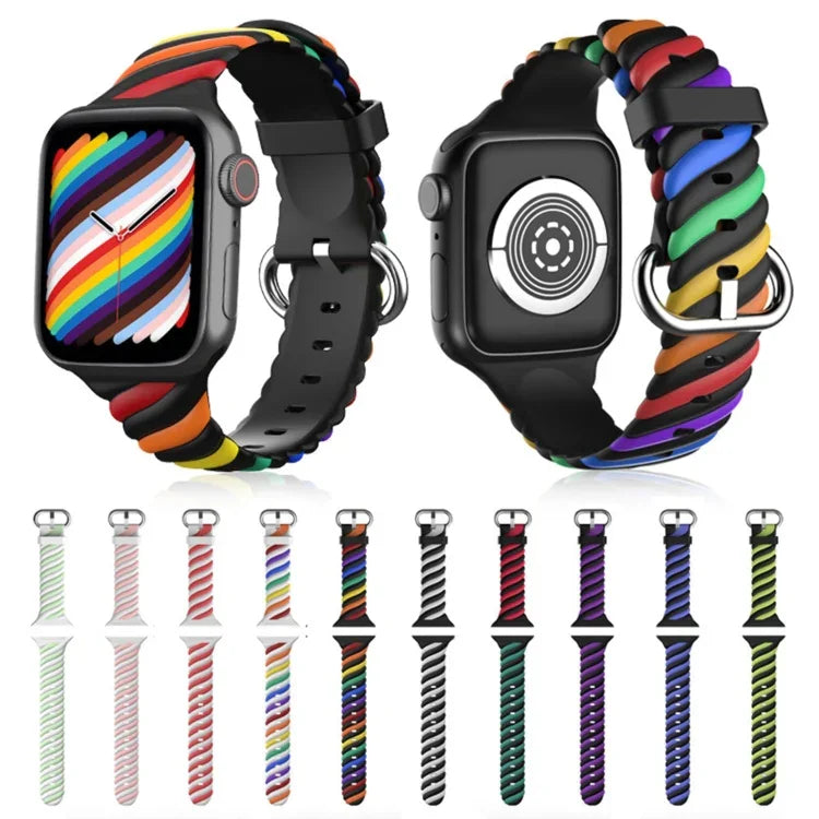 투톤 트위스트 실리콘 교체 스트랩 시계줄, Apple Watch 시리즈용, 7 41mm / 6 & SE & 5 & 4 40mm / 3 & 2 & 1 38mm, 7 45mm / 6 & SE & 5 & 4 44mm / 3 & 2 & 1 42mm
