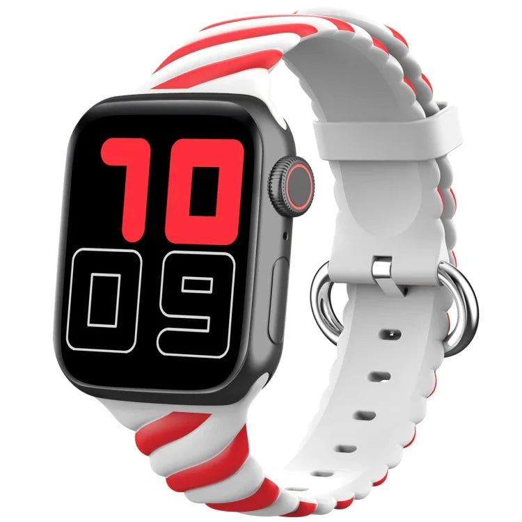 투톤 트위스트 실리콘 교체 스트랩 시계줄, Apple Watch 시리즈용, 7 41mm / 6 & SE & 5 & 4 40mm / 3 & 2 & 1 38mm, 7 45mm / 6 & SE & 5 & 4 44mm / 3 & 2 & 1 42mm