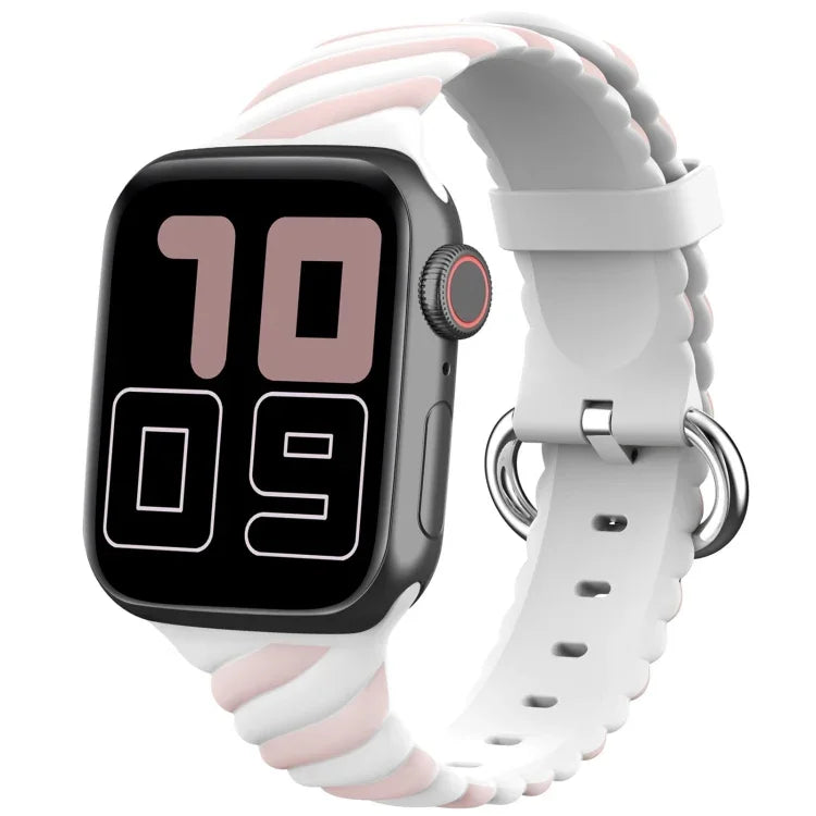 투톤 트위스트 실리콘 교체 스트랩 시계줄, Apple Watch 시리즈용, 7 41mm / 6 & SE & 5 & 4 40mm / 3 & 2 & 1 38mm, 7 45mm / 6 & SE & 5 & 4 44mm / 3 & 2 & 1 42mm