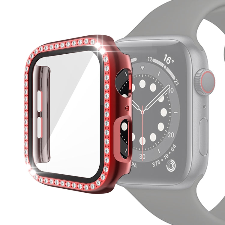 전기 도금 PC 단일 행 다이아몬드 보호 케이스 강화 유리 필름 포함, Apple Watch 시리즈용, Apple Watch 시리즈 6 / 5 / 4 / Watch SE 40mm용, Apple Watch 시리즈 6 / 5 / 4 / Watch SE 44mm용