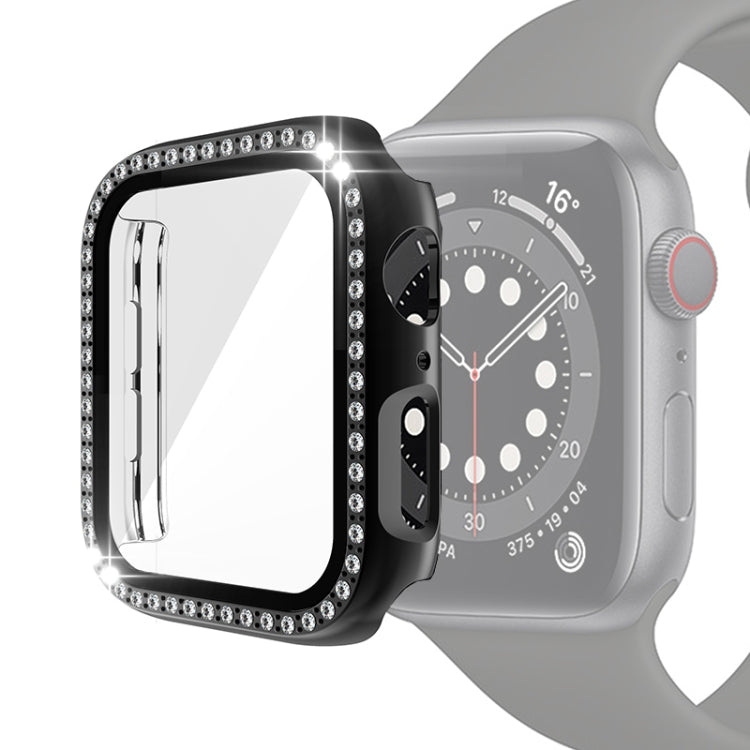 전기 도금 PC 단일 행 다이아몬드 보호 케이스 강화 유리 필름 포함, Apple Watch 시리즈용, Apple Watch 시리즈 6 / 5 / 4 / Watch SE 40mm용, Apple Watch 시리즈 6 / 5 / 4 / Watch SE 44mm용