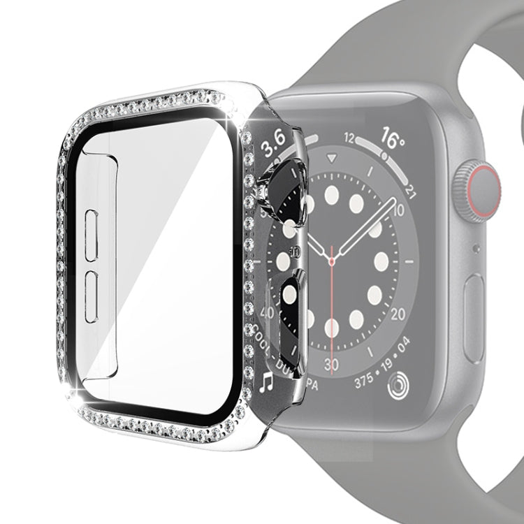전기 도금 PC 단일 행 다이아몬드 보호 케이스 강화 유리 필름 포함, Apple Watch 시리즈용, Apple Watch 시리즈 6 / 5 / 4 / Watch SE 40mm용, Apple Watch 시리즈 6 / 5 / 4 / Watch SE 44mm용
