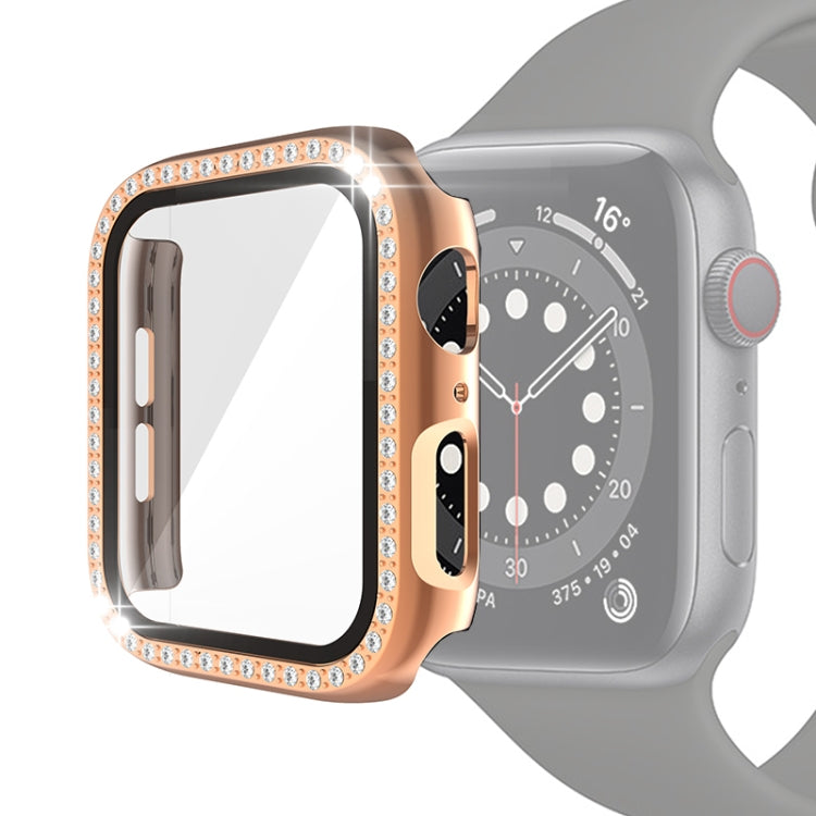 전기 도금 PC 단일 행 다이아몬드 보호 케이스 강화 유리 필름 포함, Apple Watch 시리즈용, Apple Watch 시리즈 6 / 5 / 4 / Watch SE 40mm용, Apple Watch 시리즈 6 / 5 / 4 / Watch SE 44mm용