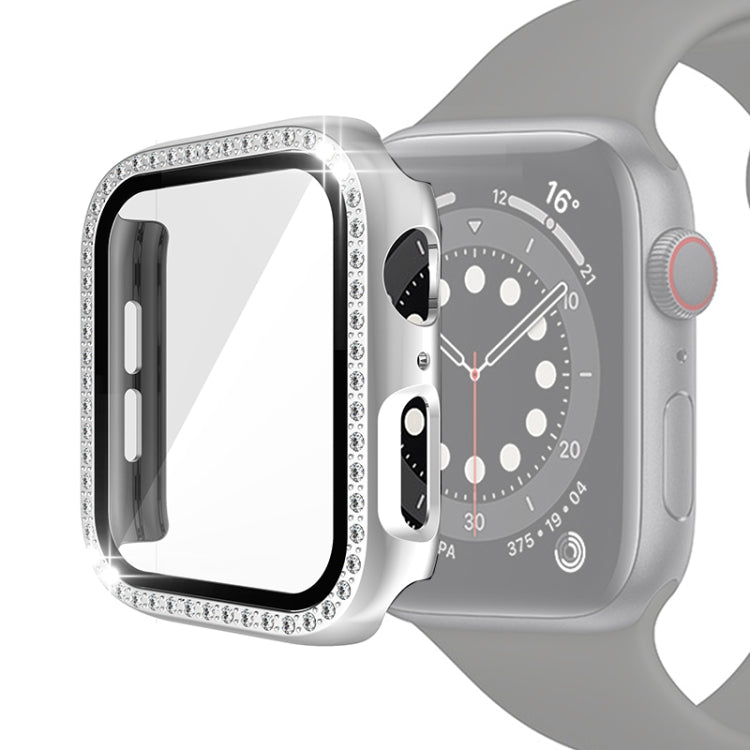 전기 도금 PC 단일 행 다이아몬드 보호 케이스 강화 유리 필름 포함, Apple Watch 시리즈용, Apple Watch 시리즈 6 / 5 / 4 / Watch SE 40mm용, Apple Watch 시리즈 6 / 5 / 4 / Watch SE 44mm용