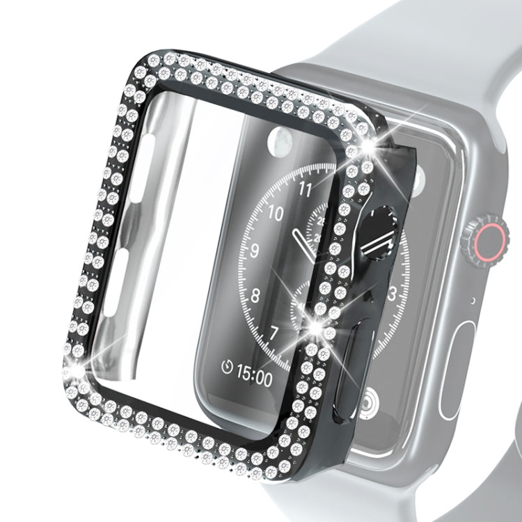 전기 도금 PC 이중 행 다이아몬드 보호 케이스 강화 유리 필름 포함, Apple Watch 시리즈용, Apple Watch 시리즈 6 / 5 / 4 / Watch SE 40mm용, Apple Watch 시리즈 6 / 5 / 4 / Watch SE 44mm용