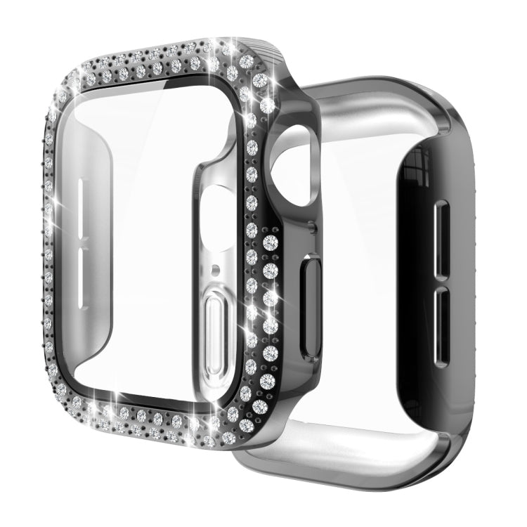 전기 도금 PC 이중 행 다이아몬드 보호 케이스 강화 유리 필름 포함, Apple Watch 시리즈용, Apple Watch 시리즈 6 / 5 / 4 / Watch SE 40mm용, Apple Watch 시리즈 6 / 5 / 4 / Watch SE 44mm용