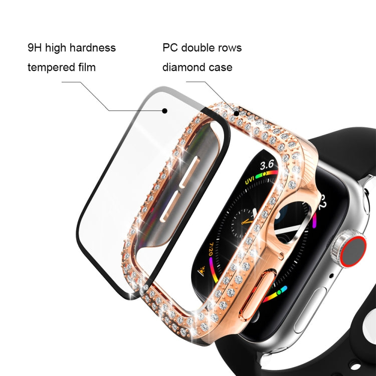 전기 도금 PC 이중 행 다이아몬드 보호 케이스 강화 유리 필름 포함, Apple Watch 시리즈용, Apple Watch 시리즈 6 / 5 / 4 / Watch SE 40mm용, Apple Watch 시리즈 6 / 5 / 4 / Watch SE 44mm용