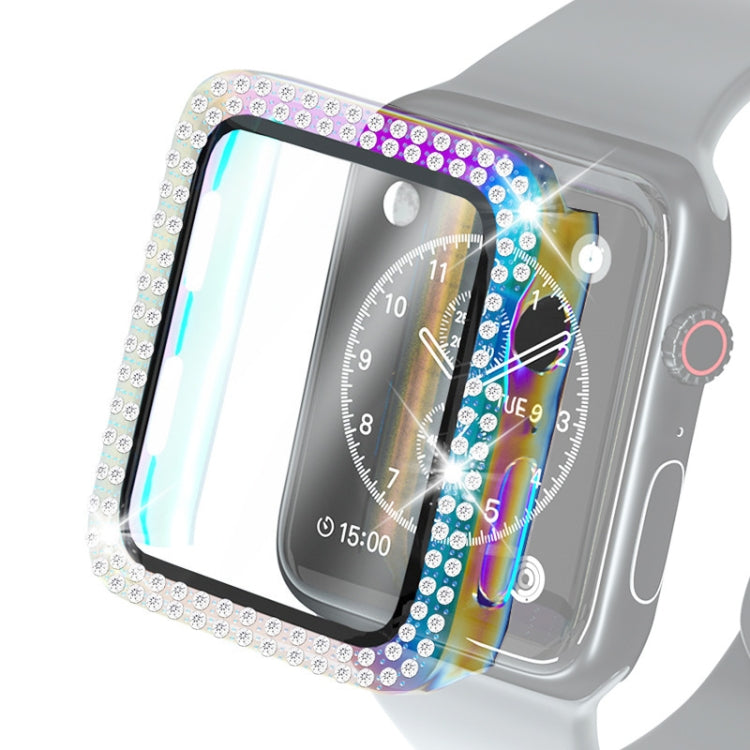 전기 도금 PC 이중 행 다이아몬드 보호 케이스 강화 유리 필름 포함, Apple Watch 시리즈용, Apple Watch 시리즈 6 / 5 / 4 / Watch SE 40mm용, Apple Watch 시리즈 6 / 5 / 4 / Watch SE 44mm용