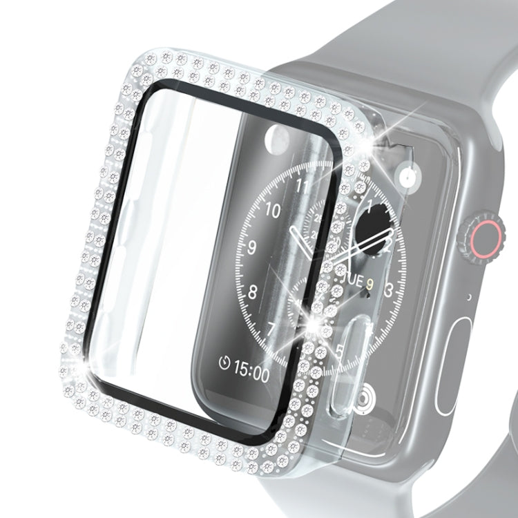 전기 도금 PC 이중 행 다이아몬드 보호 케이스 강화 유리 필름 포함, Apple Watch 시리즈용, Apple Watch 시리즈 6 / 5 / 4 / Watch SE 40mm용, Apple Watch 시리즈 6 / 5 / 4 / Watch SE 44mm용