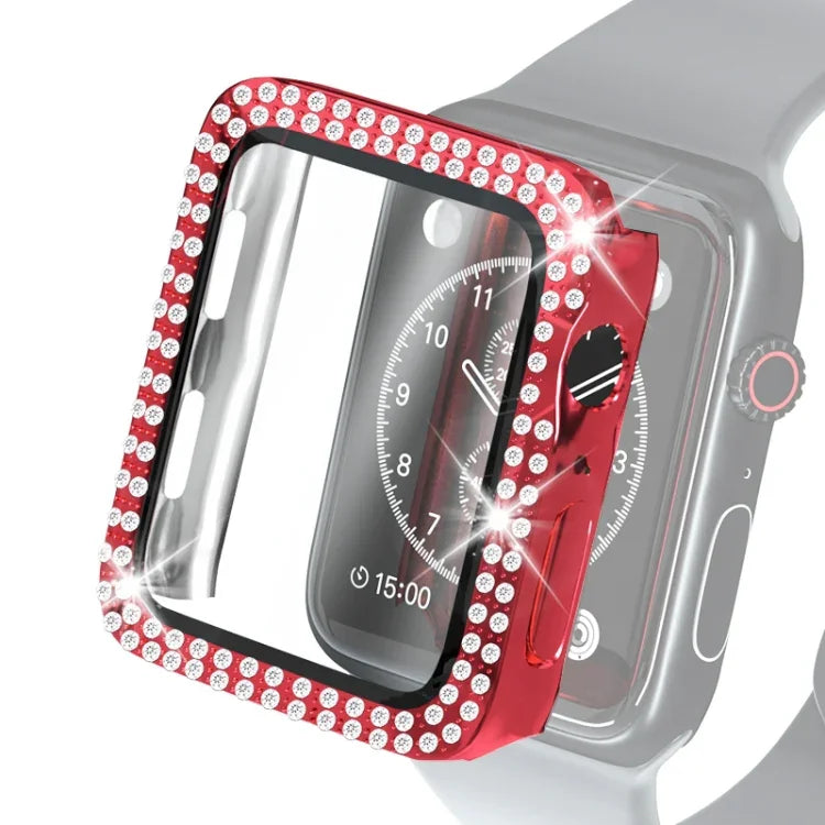 전기 도금 PC 이중 줄 다이아몬드 보호 케이스 및 강화 유리 필름, Apple Watch 시리즈용, 3 & 2 & 1 38mm, 3 & 2 & 1 42mm