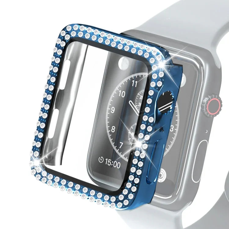전기 도금 PC 이중 줄 다이아몬드 보호 케이스 및 강화 유리 필름, Apple Watch 시리즈용, 3 & 2 & 1 38mm, 3 & 2 & 1 42mm