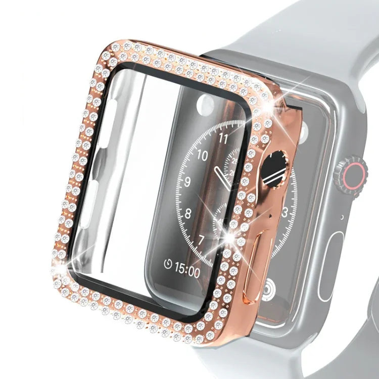 전기 도금 PC 이중 줄 다이아몬드 보호 케이스 및 강화 유리 필름, Apple Watch 시리즈용, 3 & 2 & 1 38mm, 3 & 2 & 1 42mm