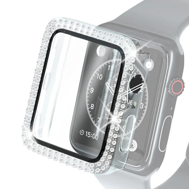 전기 도금 PC 이중 줄 다이아몬드 보호 케이스 및 강화 유리 필름, Apple Watch 시리즈용, 3 & 2 & 1 38mm, 3 & 2 & 1 42mm