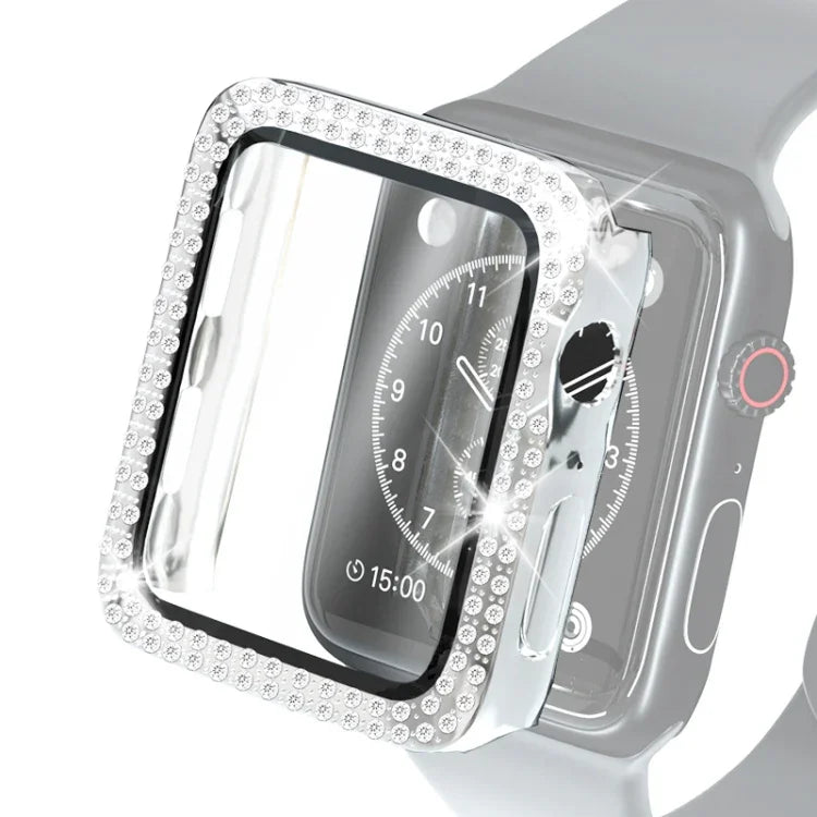전기 도금 PC 이중 줄 다이아몬드 보호 케이스 및 강화 유리 필름, Apple Watch 시리즈용, 3 & 2 & 1 38mm, 3 & 2 & 1 42mm