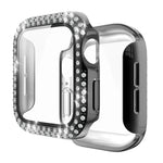 전기 도금 PC 이중 줄 다이아몬드 보호 케이스 및 강화 유리 필름, Apple Watch 시리즈용, 3 & 2 & 1 38mm, 3 & 2 & 1 42mm