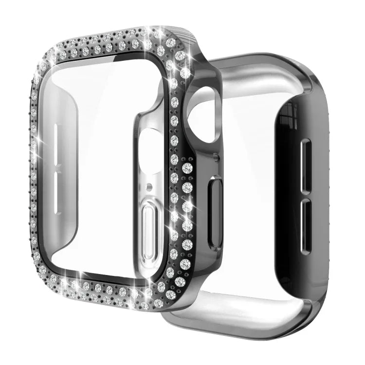 전기 도금 PC 이중 줄 다이아몬드 보호 케이스 및 강화 유리 필름, Apple Watch 시리즈용, 3 & 2 & 1 38mm, 3 & 2 & 1 42mm