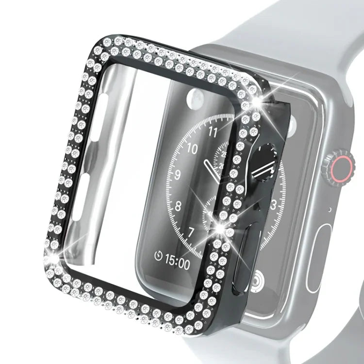 전기 도금 PC 이중 줄 다이아몬드 보호 케이스 및 강화 유리 필름, Apple Watch 시리즈용, 3 & 2 & 1 38mm, 3 & 2 & 1 42mm