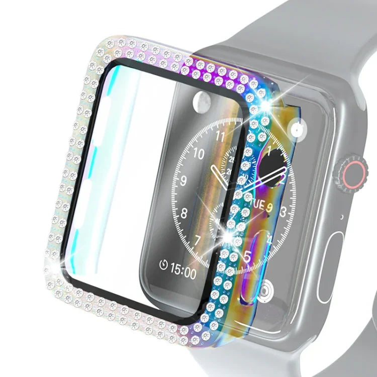 전기 도금 PC 이중 줄 다이아몬드 보호 케이스 및 강화 유리 필름, Apple Watch 시리즈용, 3 & 2 & 1 38mm, 3 & 2 & 1 42mm