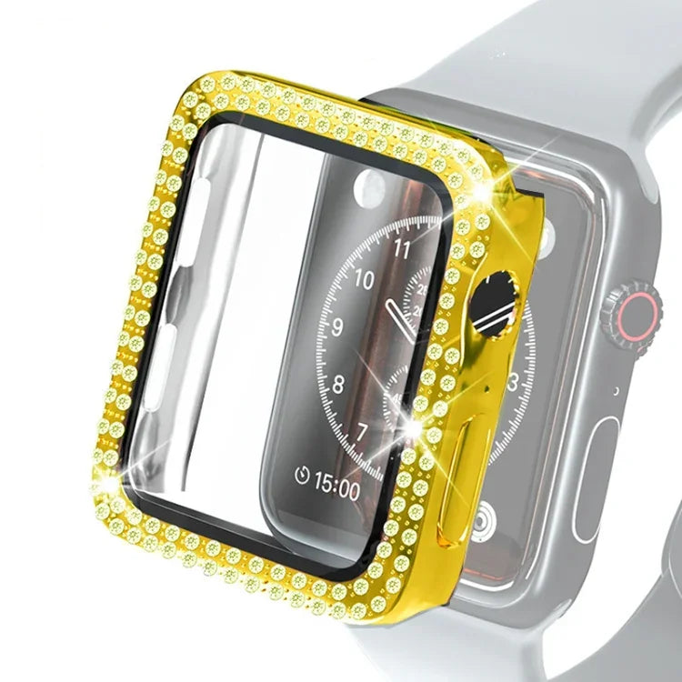 전기 도금 PC 이중 줄 다이아몬드 보호 케이스 및 강화 유리 필름, Apple Watch 시리즈용, 3 & 2 & 1 38mm, 3 & 2 & 1 42mm