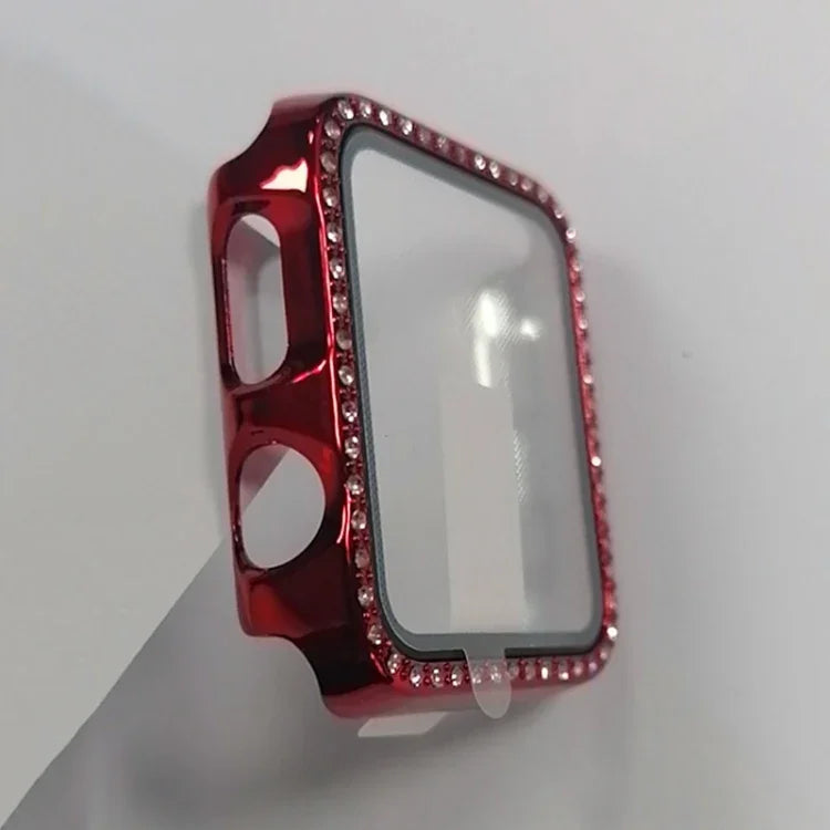 전기 도금 PC 단일 줄 다이아몬드 보호 케이스 및 강화 유리 필름, Apple Watch 시리즈용, 3 & 2 & 1 38mm, 3 & 2 & 1 42mm