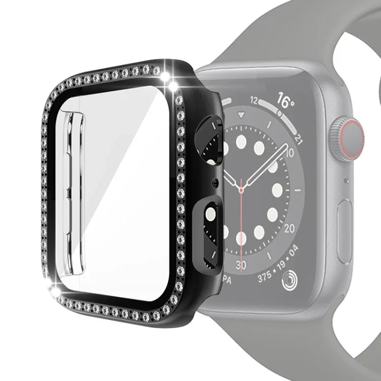 전기 도금 PC 단일 줄 다이아몬드 보호 케이스 및 강화 유리 필름, Apple Watch 시리즈용, 3 & 2 & 1 38mm, 3 & 2 & 1 42mm