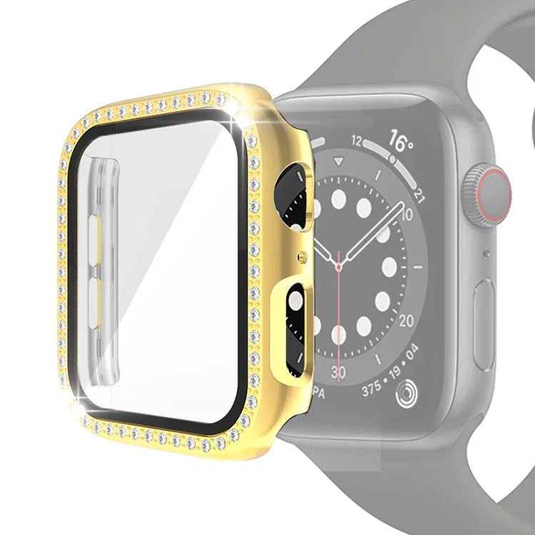 전기 도금 PC 단일 줄 다이아몬드 보호 케이스 및 강화 유리 필름, Apple Watch 시리즈용, 3 & 2 & 1 38mm, 3 & 2 & 1 42mm