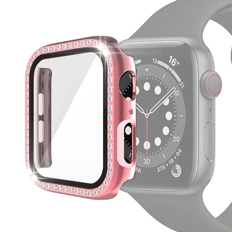 전기 도금 PC 단일 줄 다이아몬드 보호 케이스 및 강화 유리 필름, Apple Watch 시리즈용, 3 & 2 & 1 38mm, 3 & 2 & 1 42mm