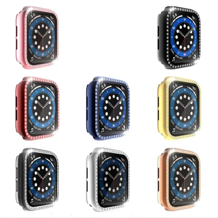 전기 도금 PC 단일 줄 다이아몬드 보호 케이스 및 강화 유리 필름, Apple Watch 시리즈용, 3 & 2 & 1 38mm, 3 & 2 & 1 42mm
