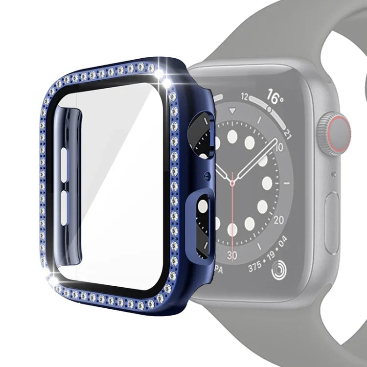 전기 도금 PC 단일 줄 다이아몬드 보호 케이스 및 강화 유리 필름, Apple Watch 시리즈용, 3 & 2 & 1 38mm, 3 & 2 & 1 42mm
