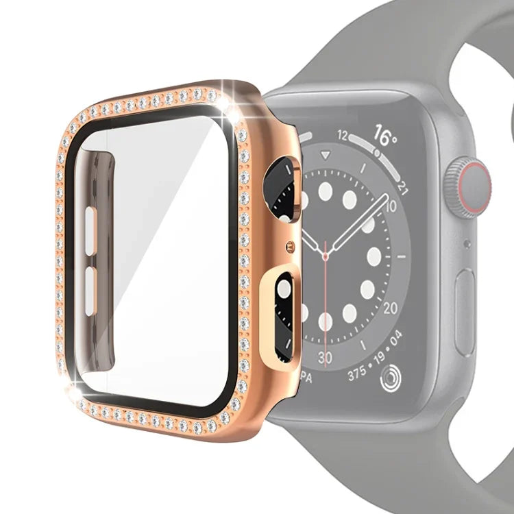 전기 도금 PC 단일 줄 다이아몬드 보호 케이스 및 강화 유리 필름, Apple Watch 시리즈용, 3 & 2 & 1 38mm, 3 & 2 & 1 42mm
