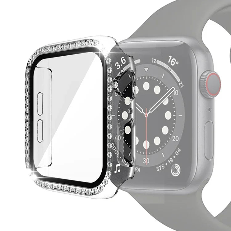 전기 도금 PC 단일 줄 다이아몬드 보호 케이스 및 강화 유리 필름, Apple Watch 시리즈용, 3 & 2 & 1 38mm, 3 & 2 & 1 42mm