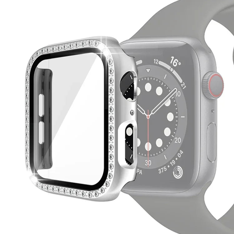전기 도금 PC 단일 줄 다이아몬드 보호 케이스 및 강화 유리 필름, Apple Watch 시리즈용, 3 & 2 & 1 38mm, 3 & 2 & 1 42mm