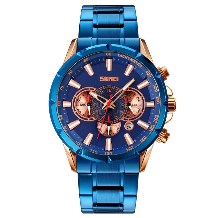 SKMEI 9241 Men Calendar Stopwatch Stainless Steel Strap Quartz Watch