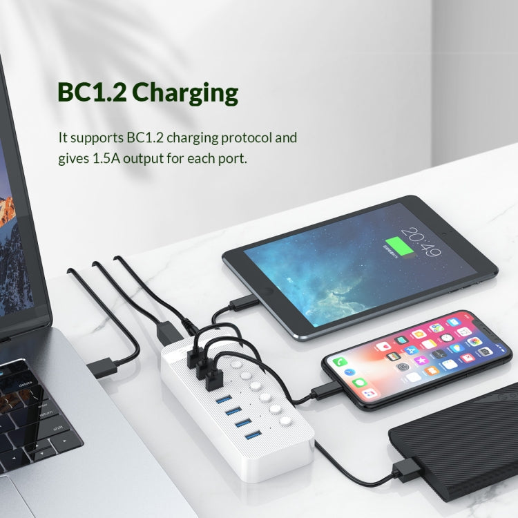 ORICO CT2U3-7AB-WH 7 In 1 Plastic Stripes Multi-Port USB HUB with Individual Switches,, CT2U3-7AB-WH UK Plug, CT2U3-7AB-BK EU Plug, CT2U3-7AB-WH EU Plug, CT2U3-7AB-BK AU Plug, CT2U3-7AB-WH AU Plug, CT2U3-7AB-BK UK Plug