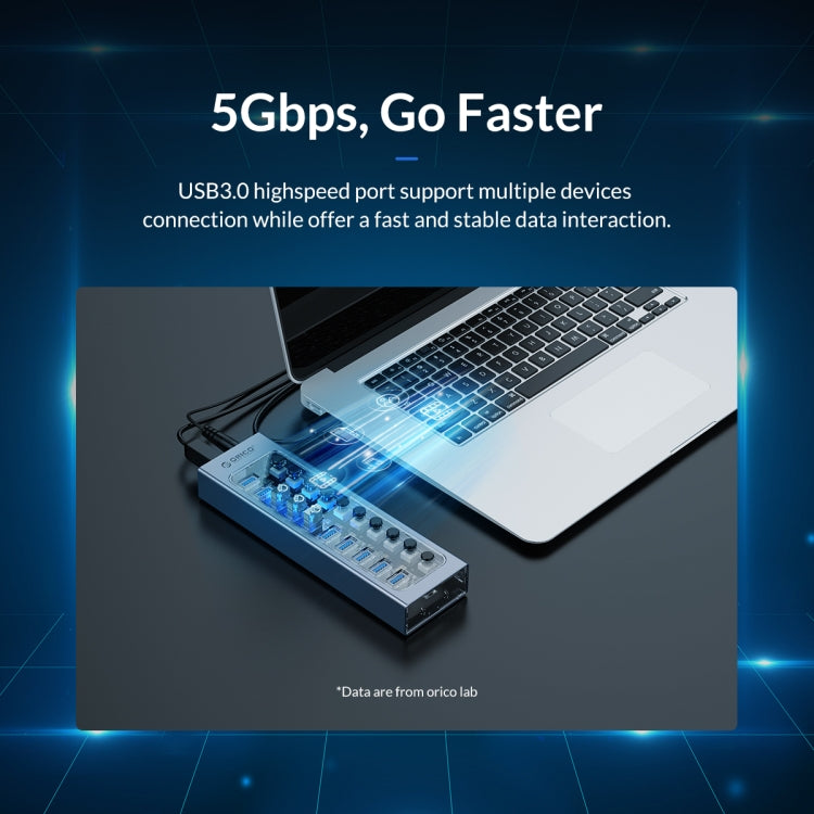 ORICO AT2U3-7AB-GY-BP 7-in-1 알루미늄 합금 멀티포트 USB 허브 개별 스위치 포함, EU 플러그, UK 플러그, AU 플러그