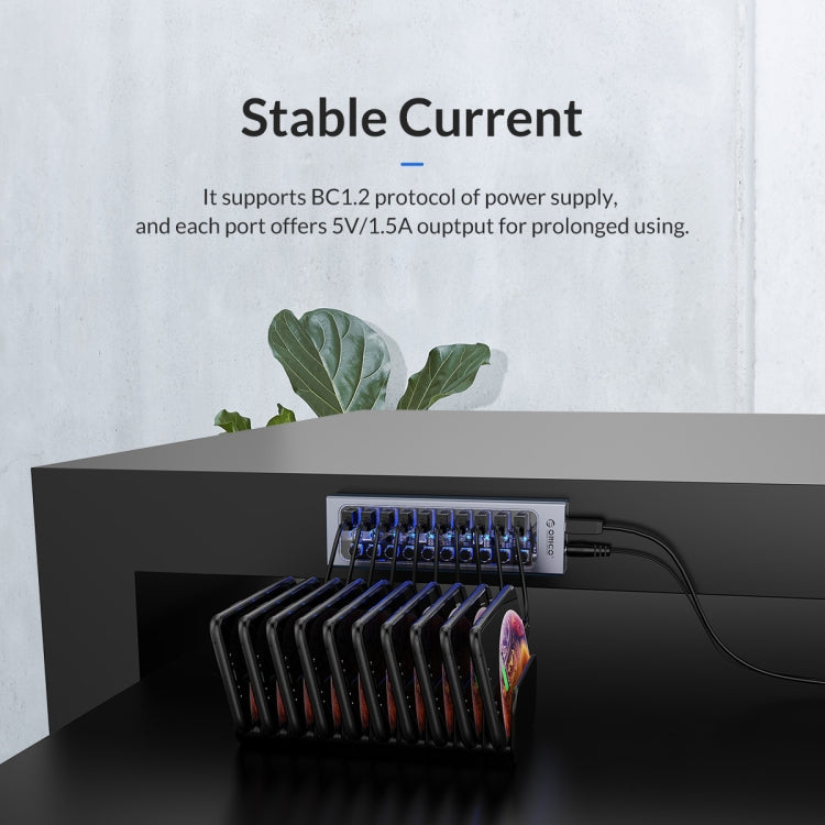 ORICO AT2U3-7AB-GY-BP 7-in-1 알루미늄 합금 멀티포트 USB 허브 개별 스위치 포함, EU 플러그, UK 플러그, AU 플러그