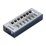 ORICO AT2U3-7AB-GY-BP 7-in-1 알루미늄 합금 멀티포트 USB 허브 개별 스위치 포함, EU 플러그, UK 플러그, AU 플러그