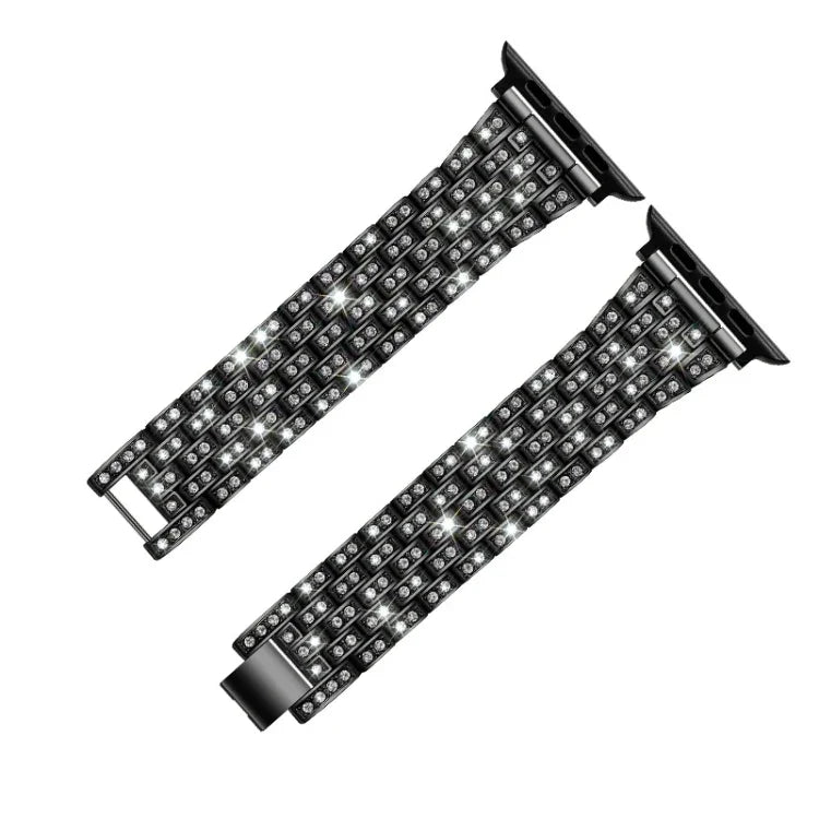 파이브 비즈 다이아몬드 스틸 교체 스트랩 시계줄, Apple Watch 시리즈용, 7 41mm / 6 & SE & 5 & 4 40mm / 3 & 2 & 1 38mm, 7 45mm / 6 & SE & 5 & 4 44mm / 3 & 2 & 1 42mm