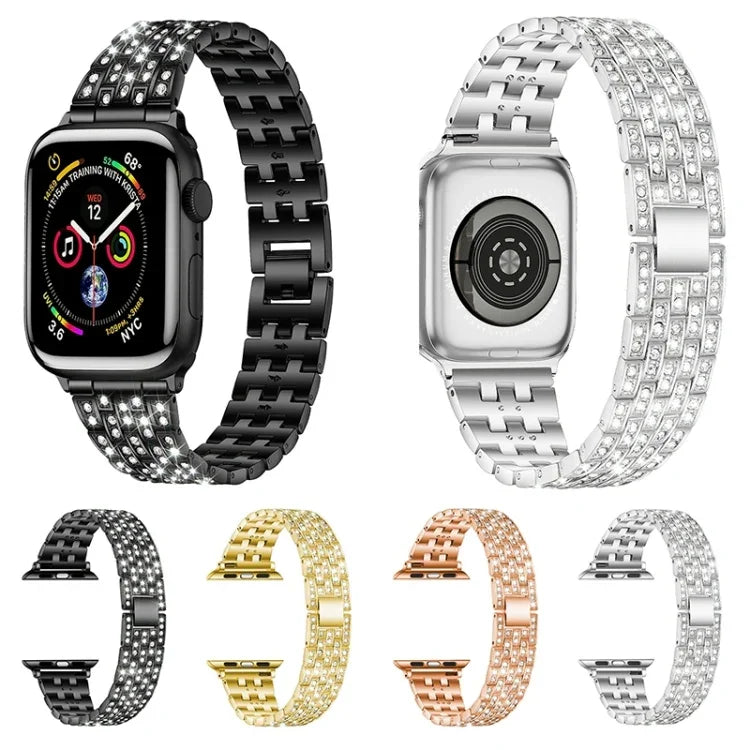 파이브 비즈 다이아몬드 스틸 교체 스트랩 시계줄, Apple Watch 시리즈용, 7 41mm / 6 & SE & 5 & 4 40mm / 3 & 2 & 1 38mm, 7 45mm / 6 & SE & 5 & 4 44mm / 3 & 2 & 1 42mm