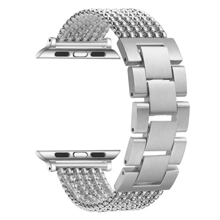 식스 체인스 쓰리 비즈 스틸 교체 스트랩 시계줄, Apple Watch 시리즈용, 7 41mm / 6 & SE & 5 & 4 40mm / 3 & 2 & 1 38mm, 7 45mm / 6 & SE & 5 & 4 44mm / 3 & 2 & 1 42mm