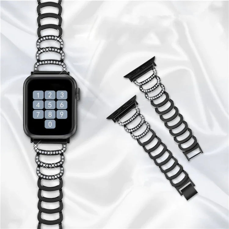 C형 다이아몬드 스틸 교체 스트랩 시계줄, Apple Watch 시리즈용, 7 41mm / 6 & SE & 5 & 4 40mm / 3 & 2 & 1 38mm, 7 45mm / 6 & SE & 5 & 4 44mm / 3 & 2 & 1 42mm