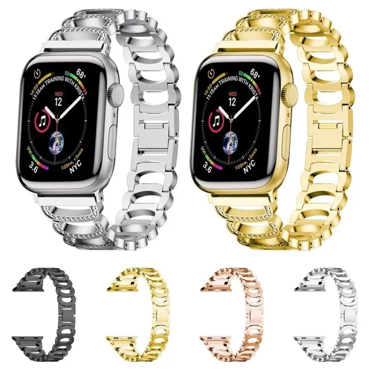 C형 다이아몬드 스틸 교체 스트랩 시계줄, Apple Watch 시리즈용, 7 41mm / 6 & SE & 5 & 4 40mm / 3 & 2 & 1 38mm, 7 45mm / 6 & SE & 5 & 4 44mm / 3 & 2 & 1 42mm