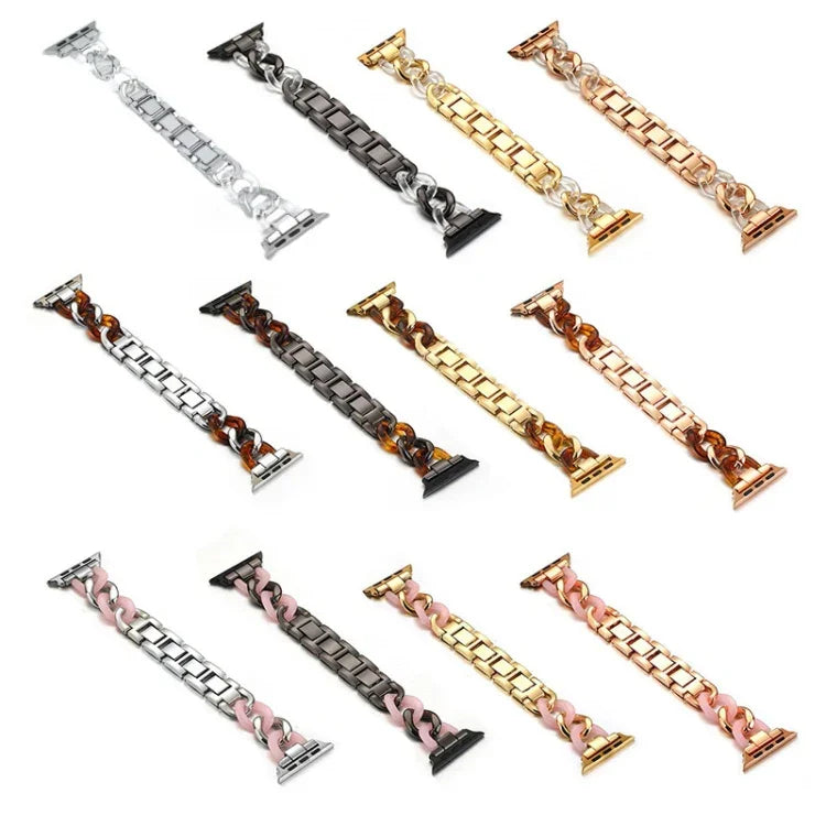 카우보이 체인 + 레진 메탈 교체 스트랩 시계줄, Apple Watch 시리즈용, 7 41mm / 6 & SE & 5 & 4 40mm / 3 & 2 & 1 38mm, 7 45mm / 6 & SE & 5 & 4 44mm / 3 & 2 & 1 42mm