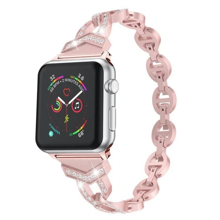 Diamond Stainless Steel Replacement Strap Watchband For Apple Watch Series, 7 41mm / 6 & SE & 5 & 4 40mm / 3 & 2 & 1 38mm, 7 45mm / 6 & SE & 5 & 4 44mm / 3 & 2 & 1 42mm