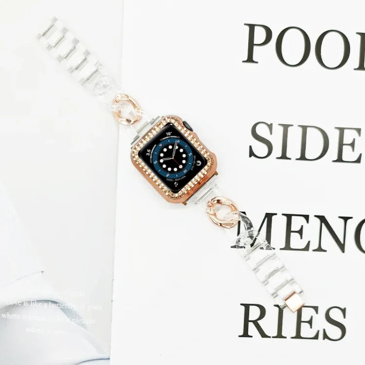 투명 카우보이 체인 교체 스트랩 시계줄, Apple Watch 시리즈용, 7 41mm / 6 & SE & 5 & 4 40mm / 3 & 2 & 1 38mm, 7 45mm / 6 & SE & 5 & 4 44mm / 3 & 2 & 1 42mm