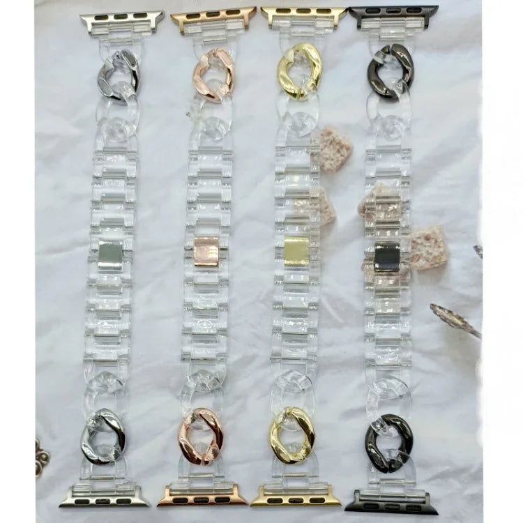 투명 카우보이 체인 교체 스트랩 시계줄, Apple Watch 시리즈용, 7 41mm / 6 & SE & 5 & 4 40mm / 3 & 2 & 1 38mm, 7 45mm / 6 & SE & 5 & 4 44mm / 3 & 2 & 1 42mm