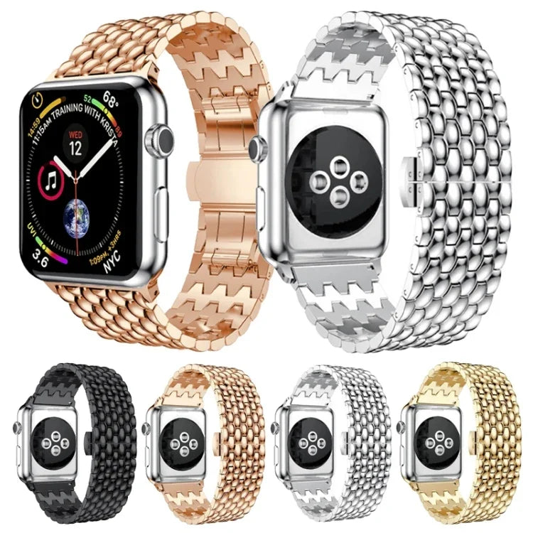 물고기 비늘 텍스처 메탈 교체 스트랩 시계줄, Apple Watch 시리즈용, 7 41mm / 6 & SE & 5 & 4 40mm / 3 & 2 & 1 38mm, 7 45mm / 6 & SE & 5 & 4 44mm / 3 & 2 & 1 42mm