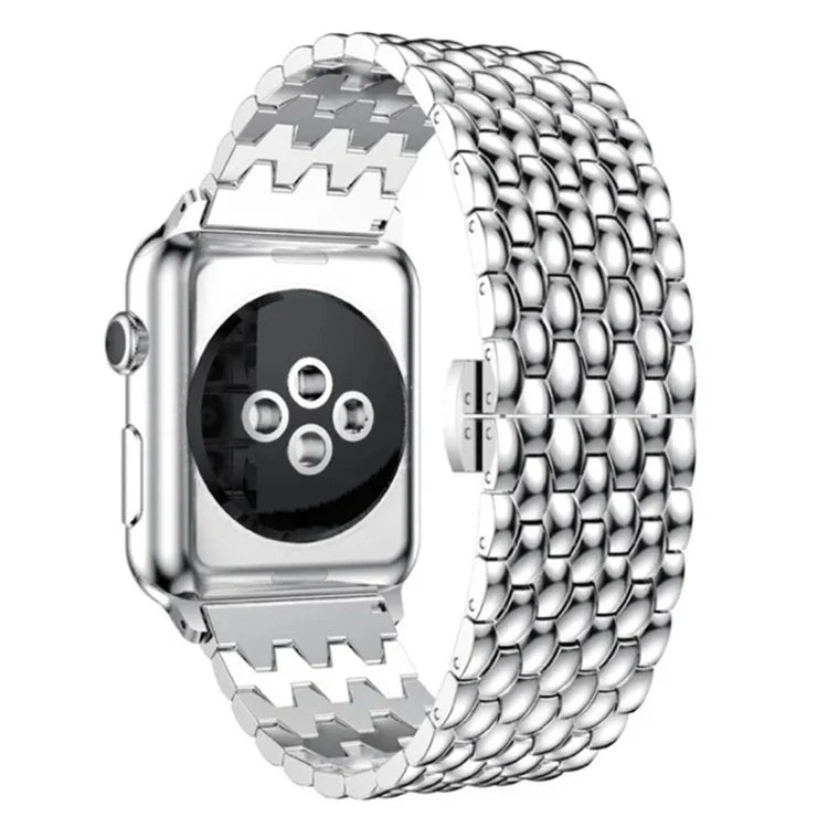 물고기 비늘 텍스처 메탈 교체 스트랩 시계줄, Apple Watch 시리즈용, 7 41mm / 6 & SE & 5 & 4 40mm / 3 & 2 & 1 38mm, 7 45mm / 6 & SE & 5 & 4 44mm / 3 & 2 & 1 42mm