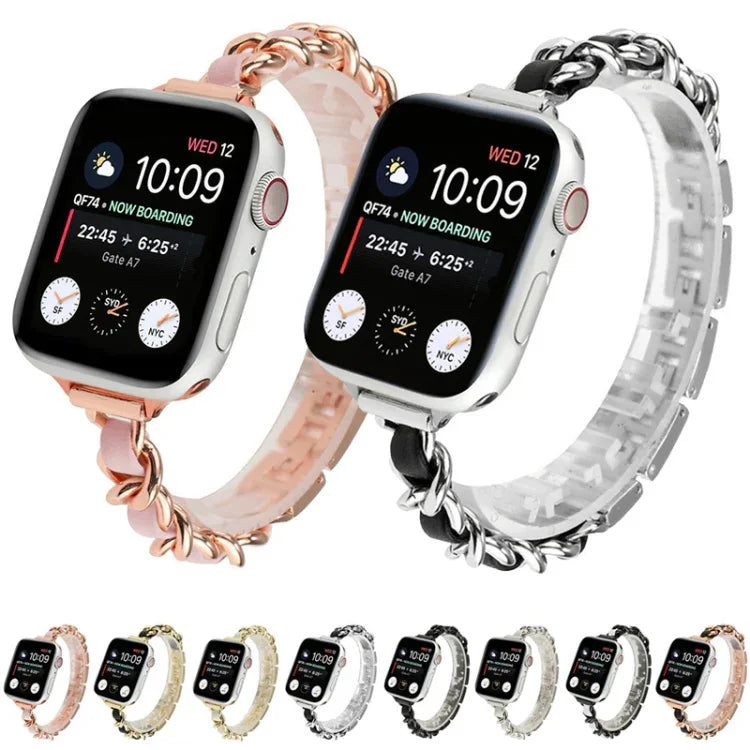 Single Row Metal Replacement Strap Watchband For Apple Watch Series, 7 41mm / 6 & SE & 5 & 4 40mm / 3 & 2 & 1 38mm, 7 45mm / 6 & SE & 5 & 4 44mm / 3 & 2 & 1 42mm