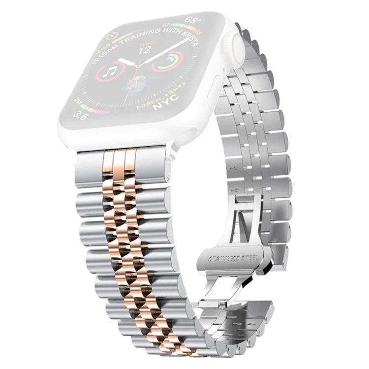 여성용 다섯 알갱이 스테인리스 스틸 교체 시계줄, 너비: 20mm, Apple Watch 시리즈용, 7 45mm / 6 & SE & 5 & 4 44mm / 3 & 2 & 1 42mm, 7 41mm / 6 & SE & 5 & 4 40mm / 3 & 2 & 1 38mm